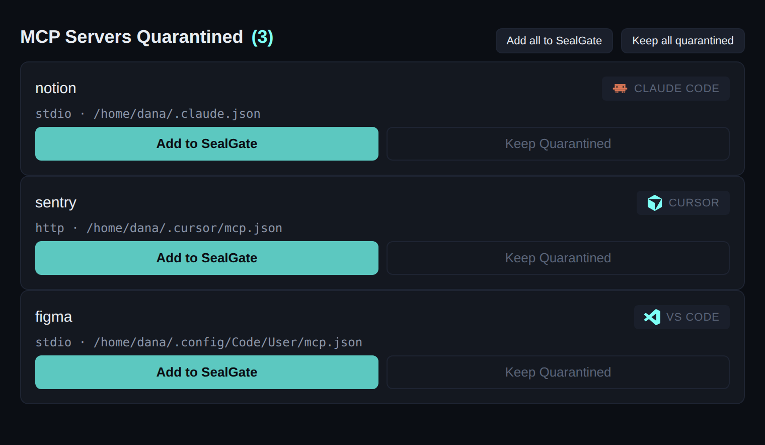 Quarantine dialog on the desktop app