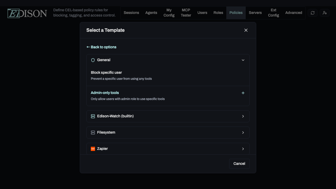 Selecting a policy template