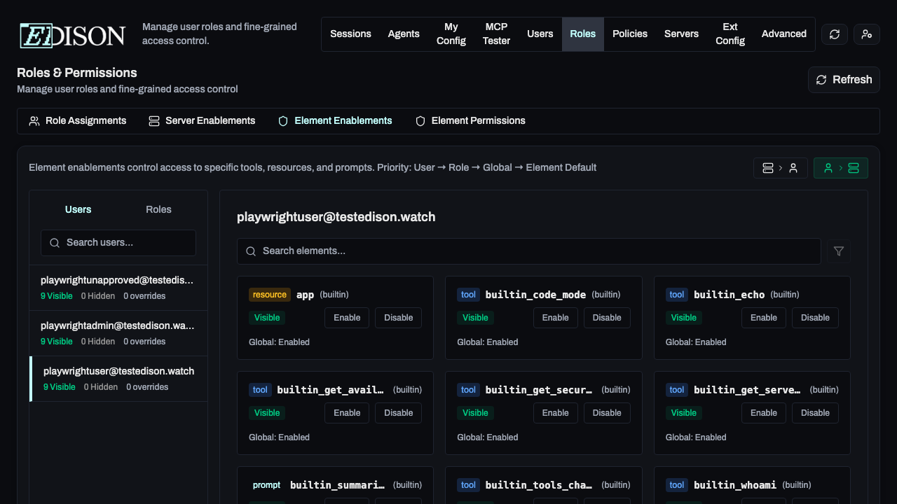 Element enablements user