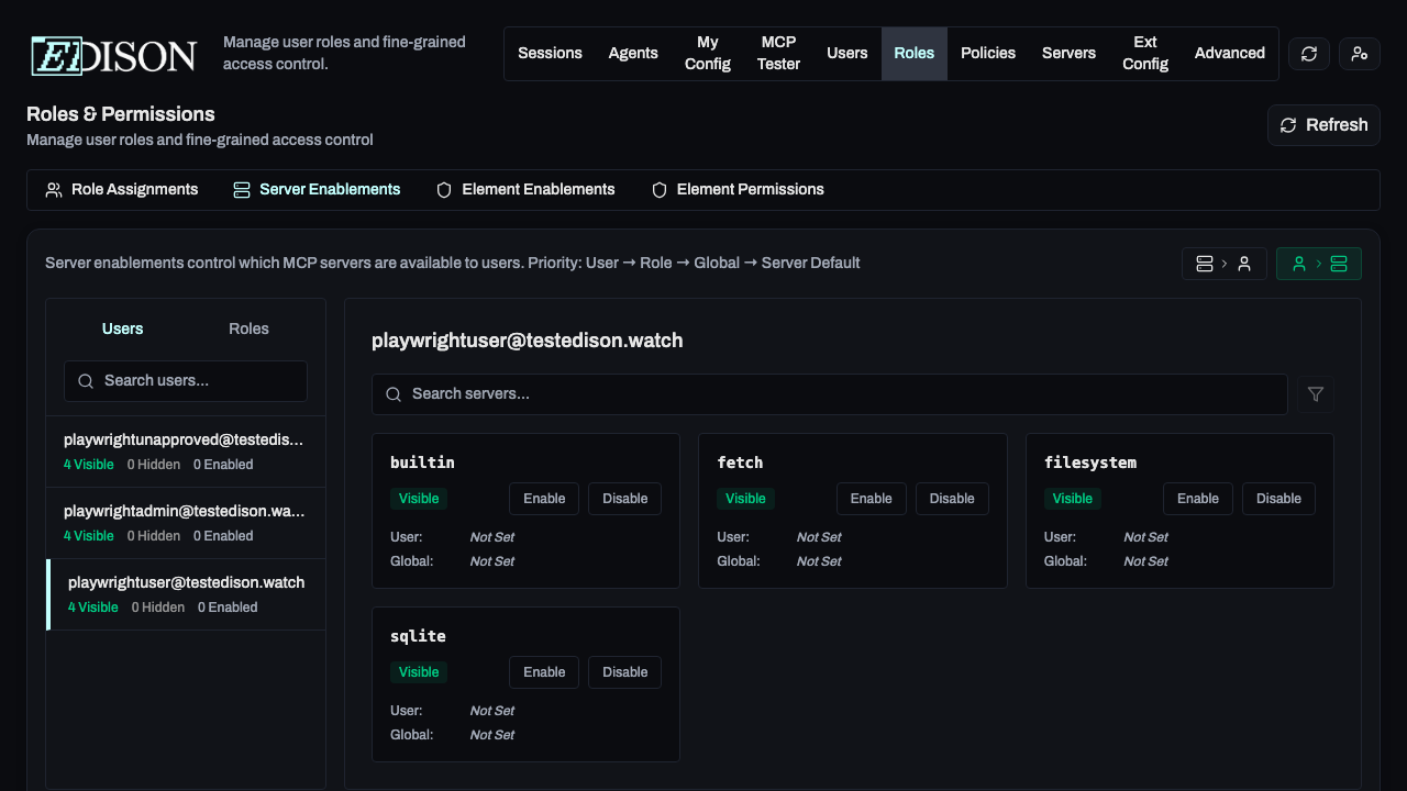 Server enablements user