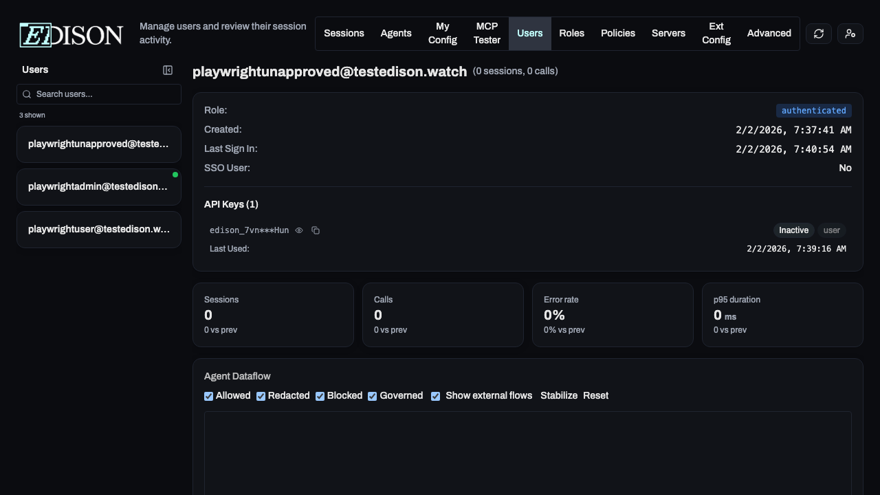 Users page with API keys