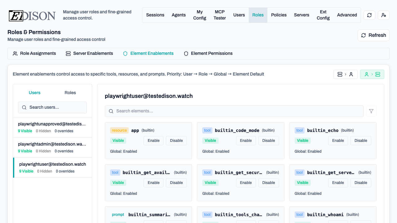 Element enablements user