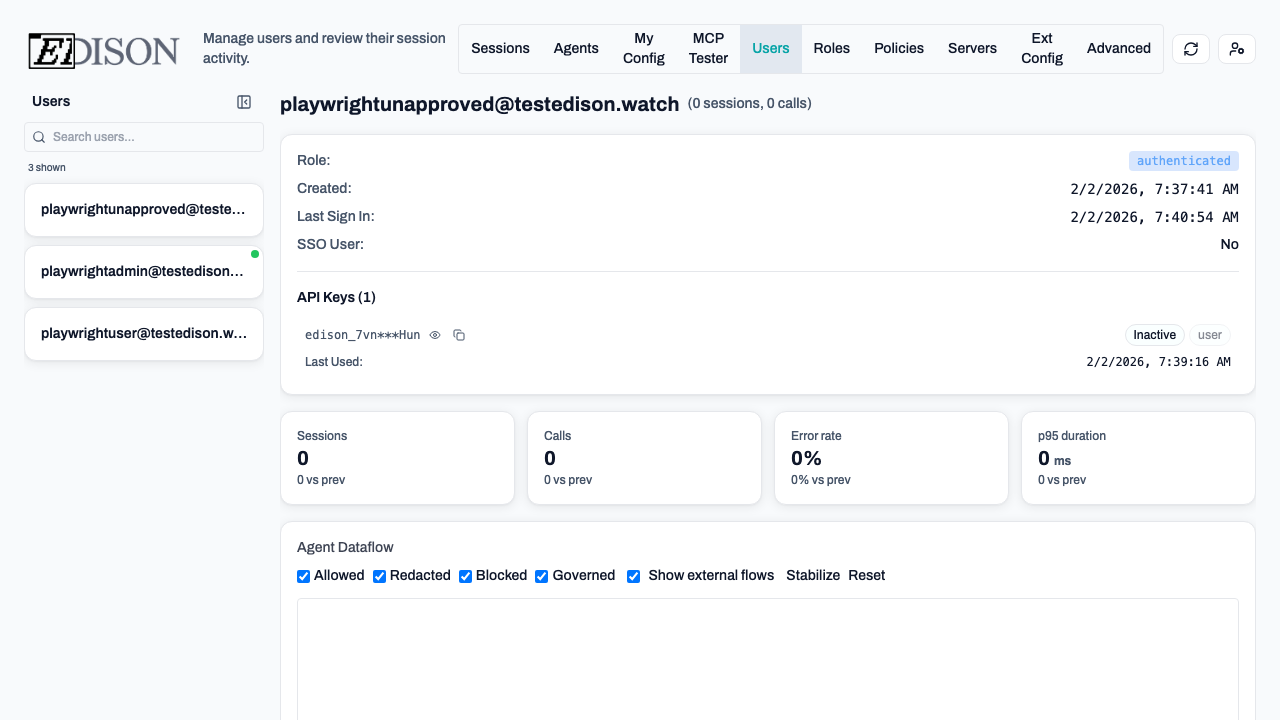 Users page with API keys